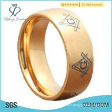 Half Moon Top Titanium Ring Gold IP Masonic Signet Brush Men's Wedding Band